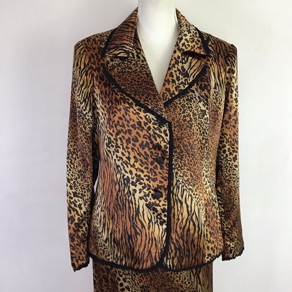 CHANCELLE WOMEN VINTAGE ELGANT 2 PIECE MULTI-ANIMAL PRINT BLAZER SKIRT SET SZ 12 - Picture 4 of 13